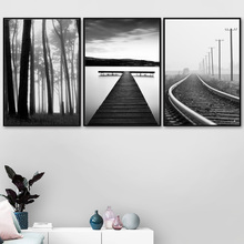 Black White Sea Sky Bridge Tree Railway Wall Art Canvas Painting Nordic Posters And Prints Wall Pictures For Living Room Decor 2024 - buy cheap