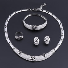 Oeoeos-conjuntos de joias dubai, cor prata, colar, brincos, conjunto para mulheres, joias de cristal, moda, casamento, conjunto de joias indianas 2024 - compre barato