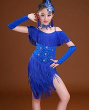 New Children's Fashion Sequined Latin Dance Costume Kids Summer Perpformance Show Clothing Children's Tassels Latin Dance Dress 2024 - buy cheap