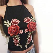 Summer Women Tank Top Flower Embroidery Camisole Sexy Off Shoulder Halter Neck Sleeveless Crop Top Christmas Backless Bustier 2024 - buy cheap