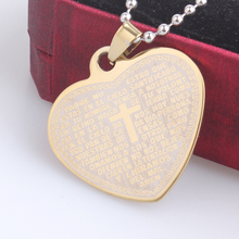 Gold color silver color heart Holy Bible 316L Stainless Steel pendant necklaces bead chain for men women wholesale 2024 - buy cheap