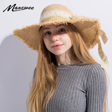 Verão praia moda chapéu de sol senhoras arco chapéu de palha fofo wide-side dobrável feminino lafite protetor solar viseira 2024 - compre barato