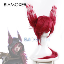 Biamoxer Xayah Cosplay Wigs Ears Red Ponytail New 136th Champion LOL Cosplay Heat Resistant Synthetic Hair Perucas Cosplay Wig 2024 - buy cheap