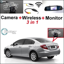 3 in1 Special Rear View Camera + Wireless Receiver + Mirror Monitor Easy DIY Backup Parking System For Honda Civic 2012~2015 2024 - buy cheap