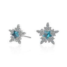 New Trendy Blue Star Shine Cubic Zirconia 925 Sterling Silver Lady Stud Earrings Wholesale Jewelry For Women Birthday Gift 2024 - buy cheap