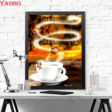 5d pintura diamante ponto cruz imagem de café de strass bordado cenário quadrado completo mosaico de diamante redondo venda 2024 - compre barato