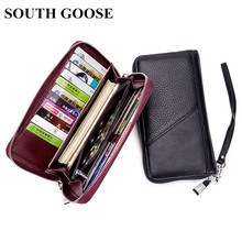 SOUTH GOOSE Genuine Leather Men Clutch Wallets RFID Zipper Male Business Long Purses Women Wristband Wallet With Passport Holder 2024 - buy cheap