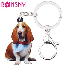 Bonsny Acrylic Sweet Scarf Basset Hound Dog Key Chains Keychain Handbag Rings Fashion Jewelry For Women Girls Teens Ladies Gift 2024 - buy cheap