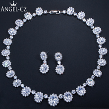 Angelcz clássico flor gota brincos colar conjunto 4 cores cúbicos zircônia diamante opções amante aniversário jóias presente aj045 2024 - compre barato