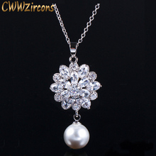 CWWZircons элегантный кулон серебряного цвета с блестящим белым кубическим цирконием и жемчугом, ожерелье, ювелирные изделия для женщин CP015 2024 - купить недорого
