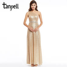 Tanpell sequins evening dress golden one shoulder floor length prom gown sleeveless beaded sashes a line formal evening dresses 2024 - buy cheap