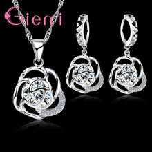 New Shinning Crystal Jewelry Sets Women Elegant hollow flower Design Party Gift 925 Sterling Silver Necklace Earrings Sets 2024 - buy cheap