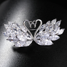 Elegant Heart Double Swan Brooches for Women Clear Crystal Rhinestone Brooch Animals Badge Pin Gorgeous Jewelry Valentine's Day 2024 - buy cheap
