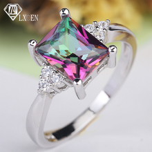 LXOEN-anillo de compromiso de circón Multicolor para Mujer, sortija de compromiso de lujo con Color plateado, joyería de fiesta 2024 - compra barato