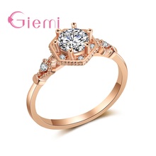 For Women Bridal Engagement Original Rose Gold Color Finger Rings Jewelry Gift With Round Clear Cubic Zirconia Crystal 2024 - buy cheap