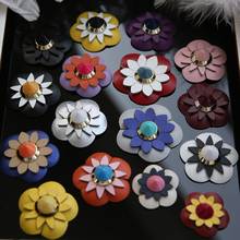 3D flower leather rivet patch Rhinestones brooch beaded appliques patches vintage fashion Coat Sweater decoration Leather patch 2024 - buy cheap