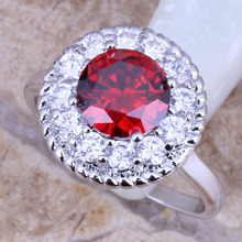 Delicate Red Garnet White CZ Silver Plated  Fashion Ring Size 6 / 7 / 8 / 9 R0235 2024 - buy cheap