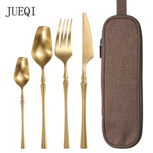 JueQi Stainless Steel Golden Camping Cutlery Set Mirror Polishing Dinnerware Tableware Dinner Knife Fork Foods Tools Kitchen 2024 - buy cheap