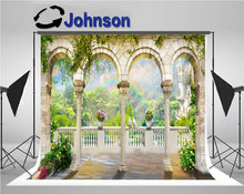Arch Column Terrace Rainbow Flower Castle photography backgrounds   Computer print wedding photo backdrop 2024 - buy cheap