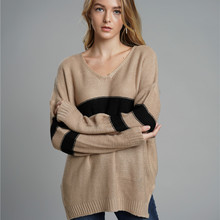 Suéter feminino folgado com decote em v, pulôver listrado com manga comprida estiloso de outono 2021 2024 - compre barato