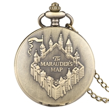 The Marauders Map Necklace Copper Quartz Pocket Watch Pendant Clock Round Dial Analog Chain Retro Bronze Hour Gift for Men Women 2024 - buy cheap