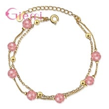 Pulseira de prata esterlina 925, bracelete chique com múltiplas camadas de design com miçangas cor de rosa joias de fio para mulheres e meninas 2024 - compre barato