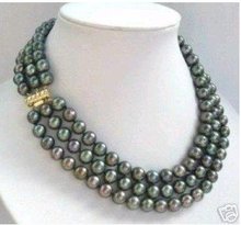 Encantador COLLAR COLGANTE de 3 filas tahitiano negro 8 MM AKOYA con cierre de perlas a la moda envío gratis 2024 - compra barato