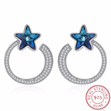 LEKANI Trendy Circle Star Stud Earrings For Women Fine Jewelry Crystals From SWAROVSKI Real 925 Silver Hanging Piercing 2024 - buy cheap