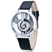 Shellhard Fashion PU Band Stainless Steel Analog Quartz Casual Watch Notation Hollow Music Men Women Wrist Watch Montre Femme 2024 - buy cheap