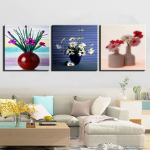 Lienzo de Arte de pared para decoración del hogar, impresiones de pintura de naturaleza tranquila, imágenes de flores abstractas, Obra de Arte Moderna de 3 piezas, enmarcado listo para colgar 2024 - compra barato