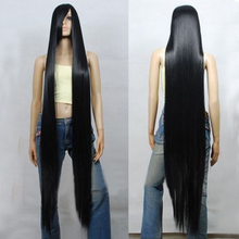 150cm preto longo resistente ao calor cabelo cosplay peruca de fantasia + boné peruca grátis 2024 - compre barato