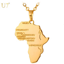 Colar de pingente de mapa africano u7, joia hip hop, corrente longa de 20 polegadas, platina/ouro rosa/preto/18k pingente de mapa africana masculina e feminina 2024 - compre barato