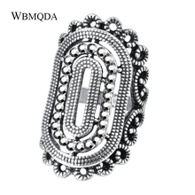 Wbmqda 2019 New Vintage Crystal Ring Hollow Geometric Antique Silver Color Cocktail Rings For Woman Boho Jewelry 2024 - buy cheap