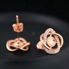 Sterling Silver 925 Rose Gold Color Crystal Women Stud Earrings Semi Mount For 5-6mm Pearl Round Bead DIY Stone 2024 - buy cheap
