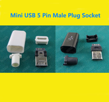 100sets Mini USB 5 Pin Male Plug Socket Connector&Plastic Cover for DIY Black white 2024 - buy cheap