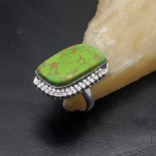 Anillo solitario de Plata de Ley 925 con turquesas verdes, joyería elegante de moda, tamaño 5,5, envío gratis, TF588 2024 - compra barato