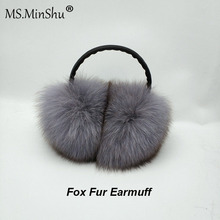 MS.MinShu Unisex Genuine Fox Fur Earmuff Headphone Ear Warmer Fashion Fox Fur Earmuffs Men Women Ear covers 2024 - buy cheap