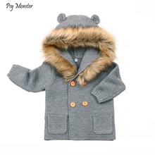 Infants baby winter hooded sweater newborn fur collar knitted Outwear  Baby boys Girls Cardigan Christmas Sweaters 2024 - buy cheap