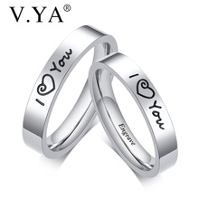 V.YA-anillos de acero inoxidable para mujer, para pareja sortija de aniversario de boda, joyería de compromiso de color plata, 1 par 2024 - compra barato