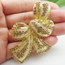 Vintage Brown Rhinestone Crystal Butterfly Bowknot Brooch Pin Gold Tone 2024 - buy cheap