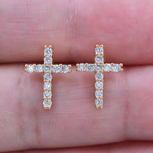 Gold Color AAA+ Cubic Zirconia Fashion Women Clear CZ Cross Stud Earrings Jewelry 2024 - buy cheap