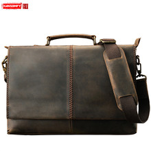 Bolsa de couro artesanal retrô masculina, bolsa de mão de couro genuíno transversal de ombro, bolsa casual de negócios para laptop e carteiro 2024 - compre barato