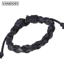 VAMOOSY 2018 Europe Punk Hand Made Bangles for Men Women Black Braided Rope Wristband Cuff Leather Bracelet Adjustable Wholesale 2024 - buy cheap