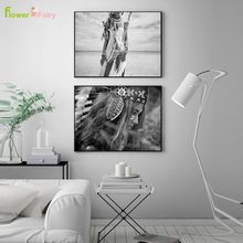 Indian Women Wall Art Canvas Painting Nordic Poster Horse Art Prints Wall Pictures For Living Room Black And White Unframed 2024 - compre barato