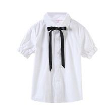 2019 de algodón de verano de Blanco sólido bebé Infante niño ropa de niños niñas de la escuela blusa lazo blanco camisas tops de manga corta AA3660 2024 - compra barato