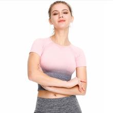 Women Crop Top Seamless Short Sleeve Running Tops Sport Wear T Shirt Fitness Gym Sport Workout Tops 2024 - buy cheap