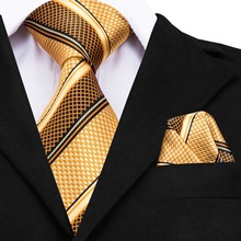 GP-002 Mens Tie Luxury Yellow Gold Striped Silk Jacquard Necktie Hanky Cufflinks Set Business Wedding Ties For Men Gravata 2024 - buy cheap
