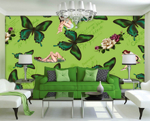 Custom green butterfly illustration nostalgic retro sexy beauty papel de parede,living room sofa tv wall bedroom mural wallpaper 2024 - buy cheap