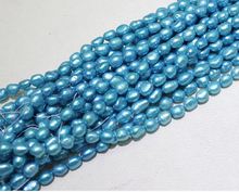 Venta al por mayor de cuentas de perlas reales 8-11mm 15 ''azul brillante perlas de agua dulce naturales perlas sueltas regalo hecho a mano 2024 - compra barato