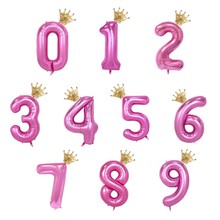 2 pçs 0-9 número ouro coroa folha balão conjunto de chuveiro do bebê feliz aniversário decorações da festa de hélio ar globos balões menino menina brinquedos 2024 - compre barato